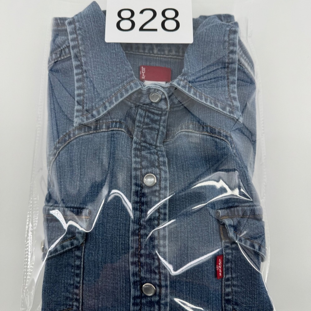 Levi's Western Indigo Shirt Kids XL 16 Blue Denim Pearl Snap Long Sleeve Cowgirl - Picture 11 of 11